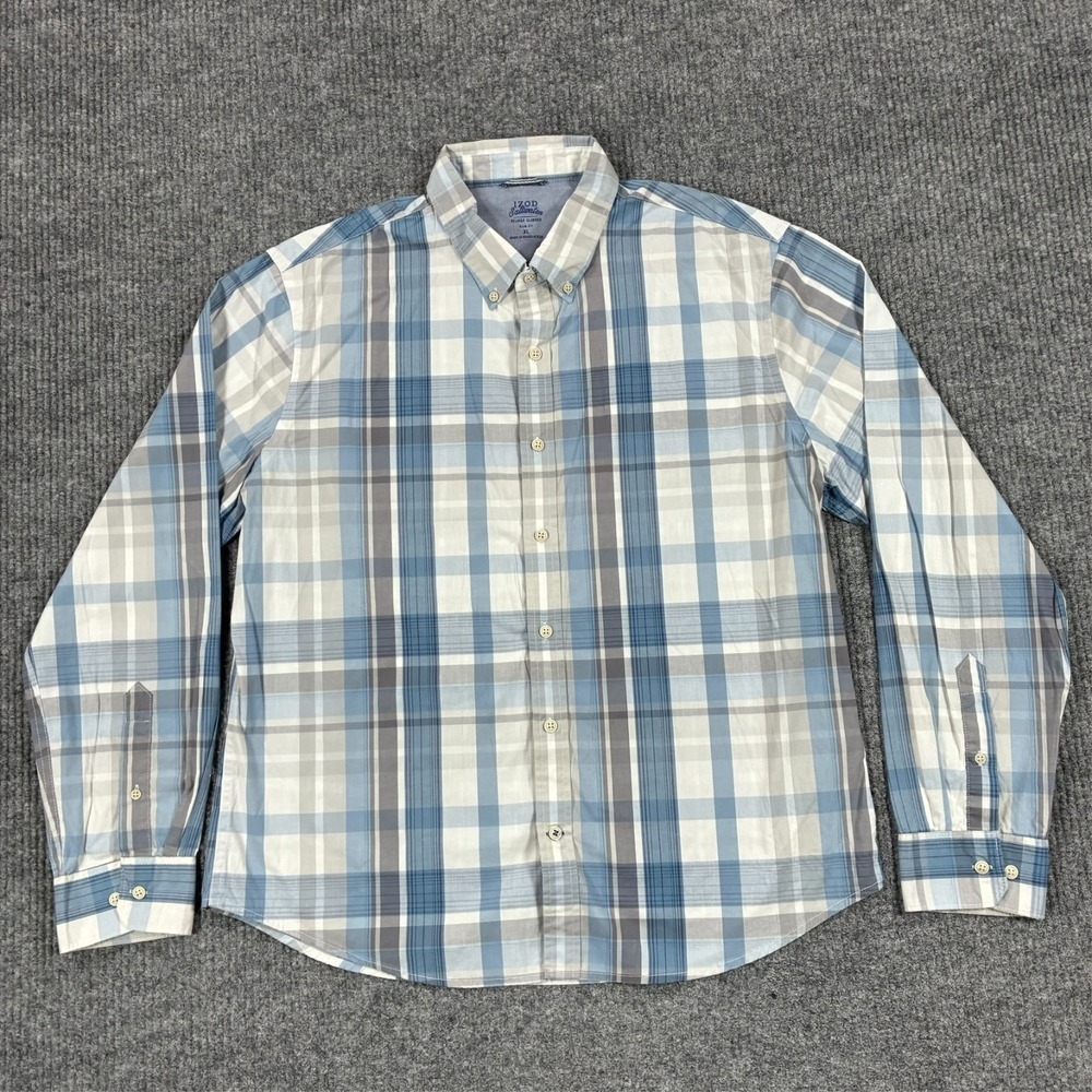 IZOD Saltwater Relaxed Classics Mens Button Down Shirt Size XL Plaid Slim Fit